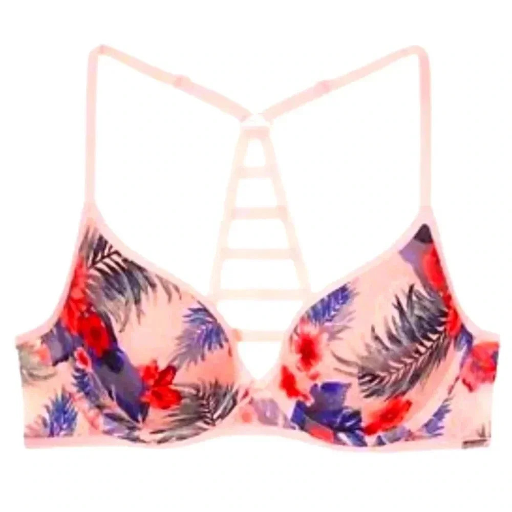 PINK Victoria Secret euphoria tropical hibiscus Lace racerback bra Size 32DD - Picture 1 of 7